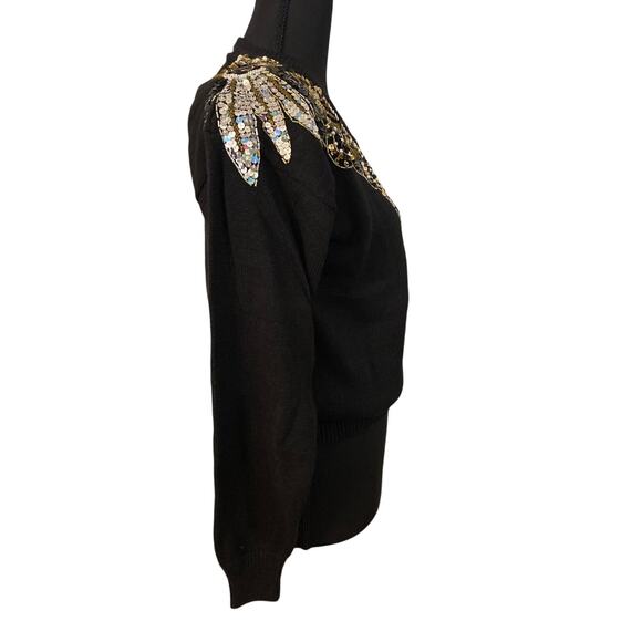 NWT Vintage Regency Collection Black Sequin Beaded Sweater (SM) 80s Glam Holiday - Picture 4 of 9
